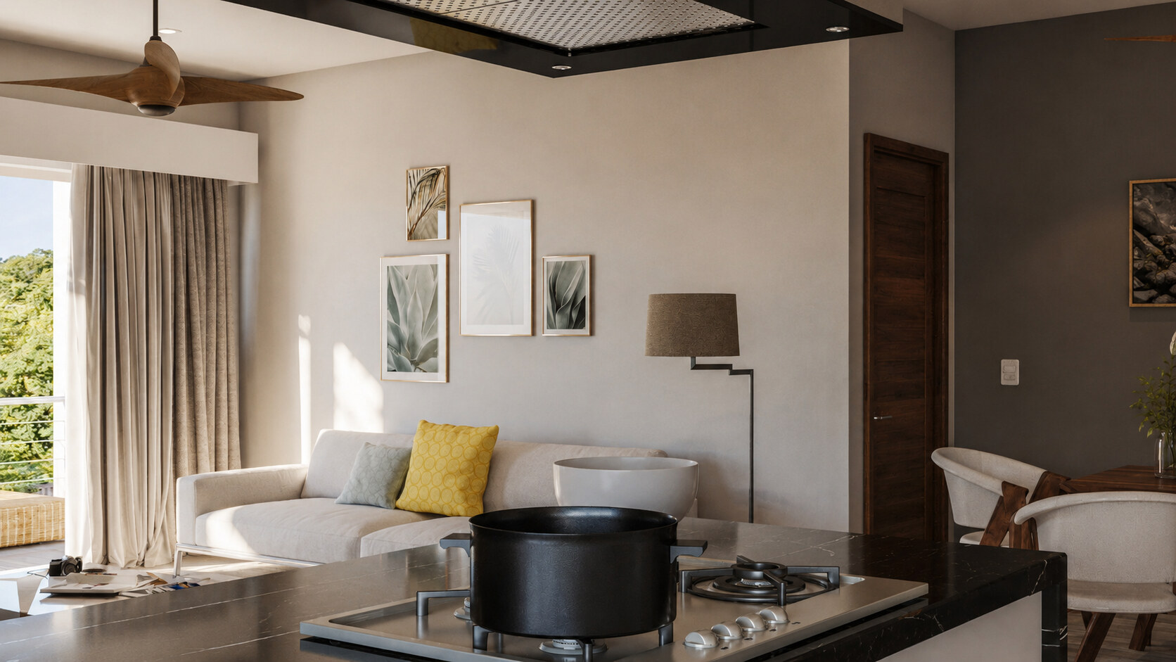 Sala y cocina en planta abierta