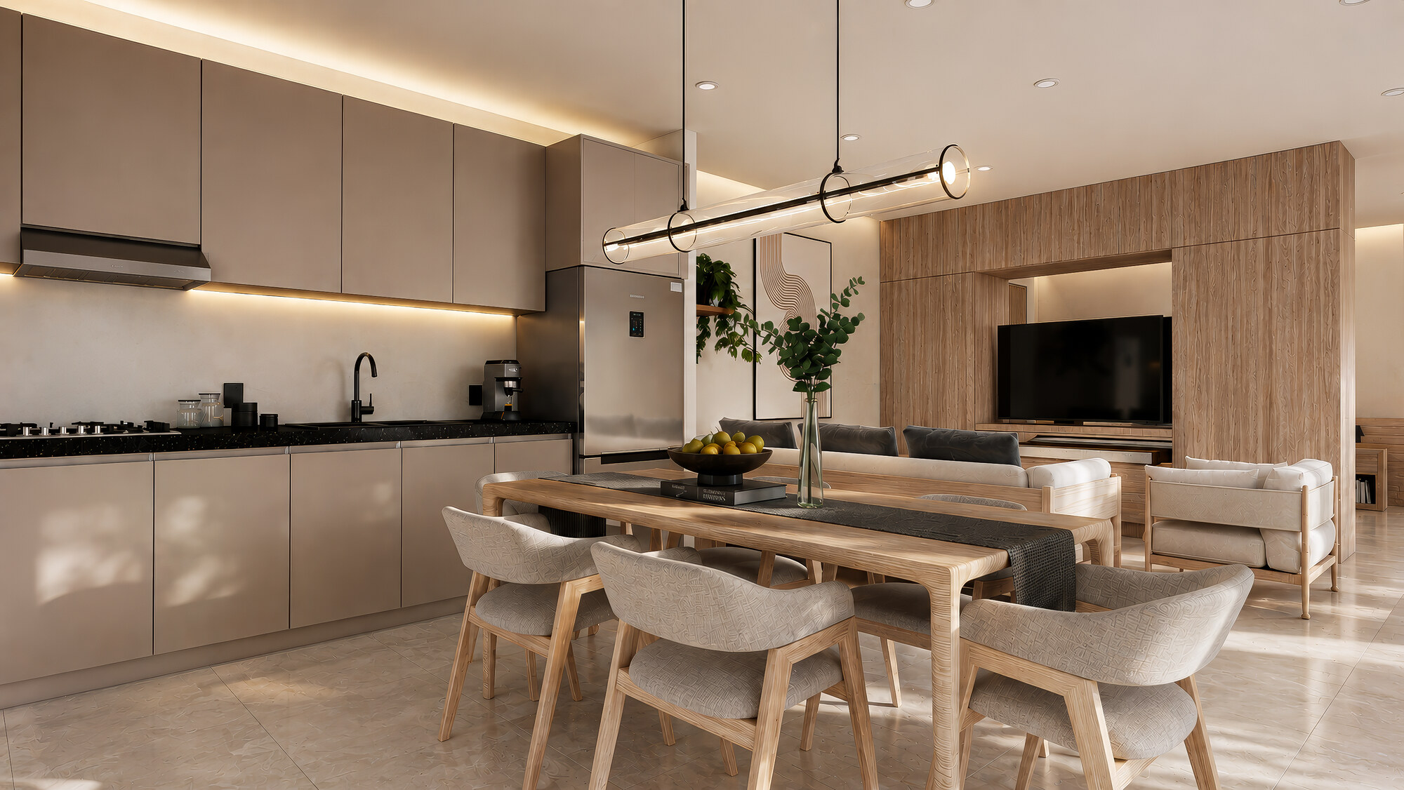 Cocina y comedor de planta abierta