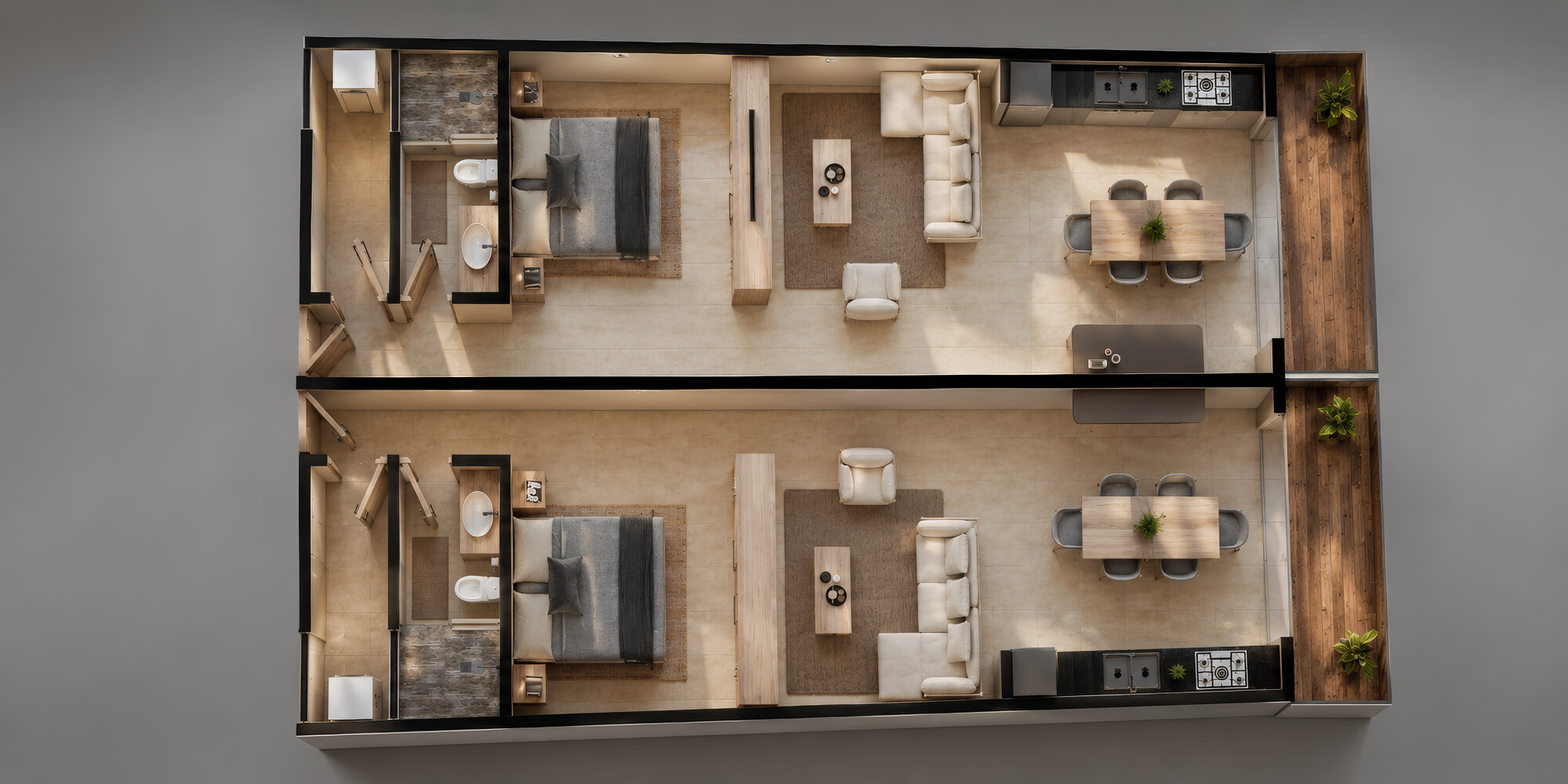 Planta arquitectónica del departamento de 2 recámaras
