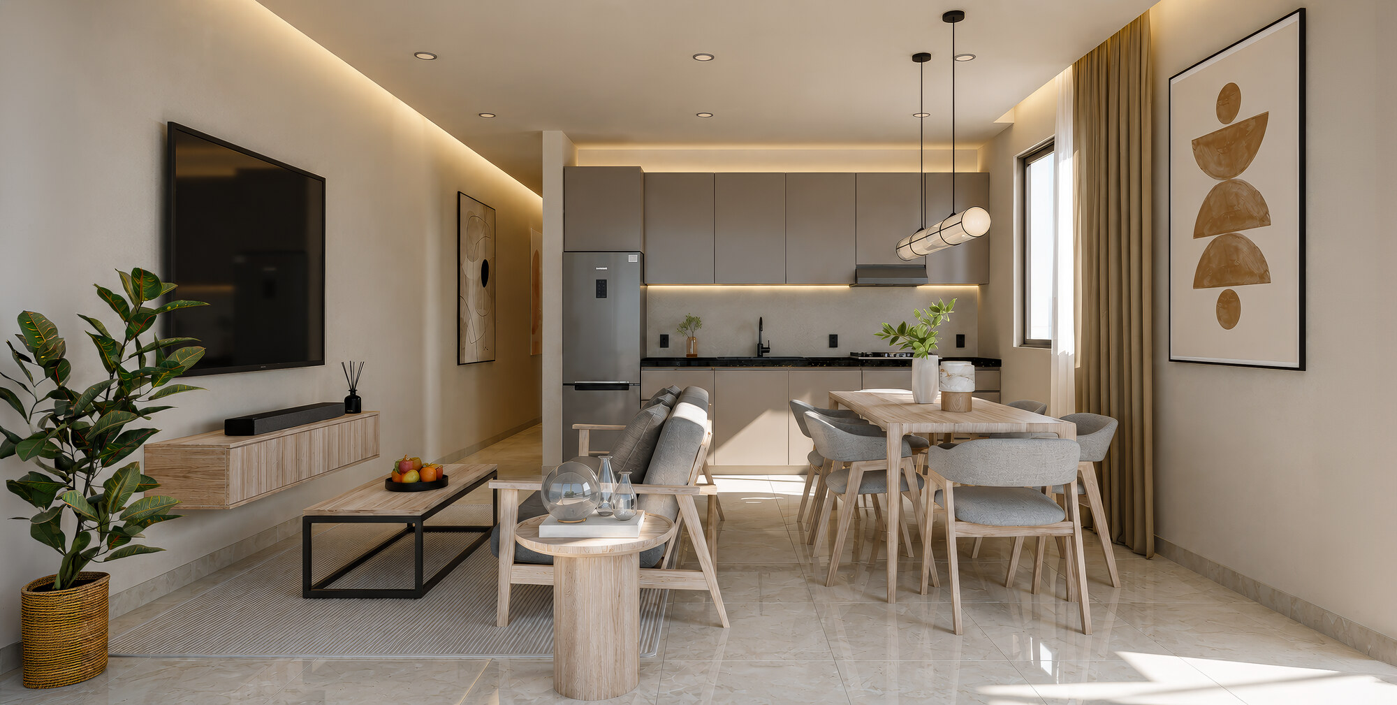 Sala y comedor con luz natural